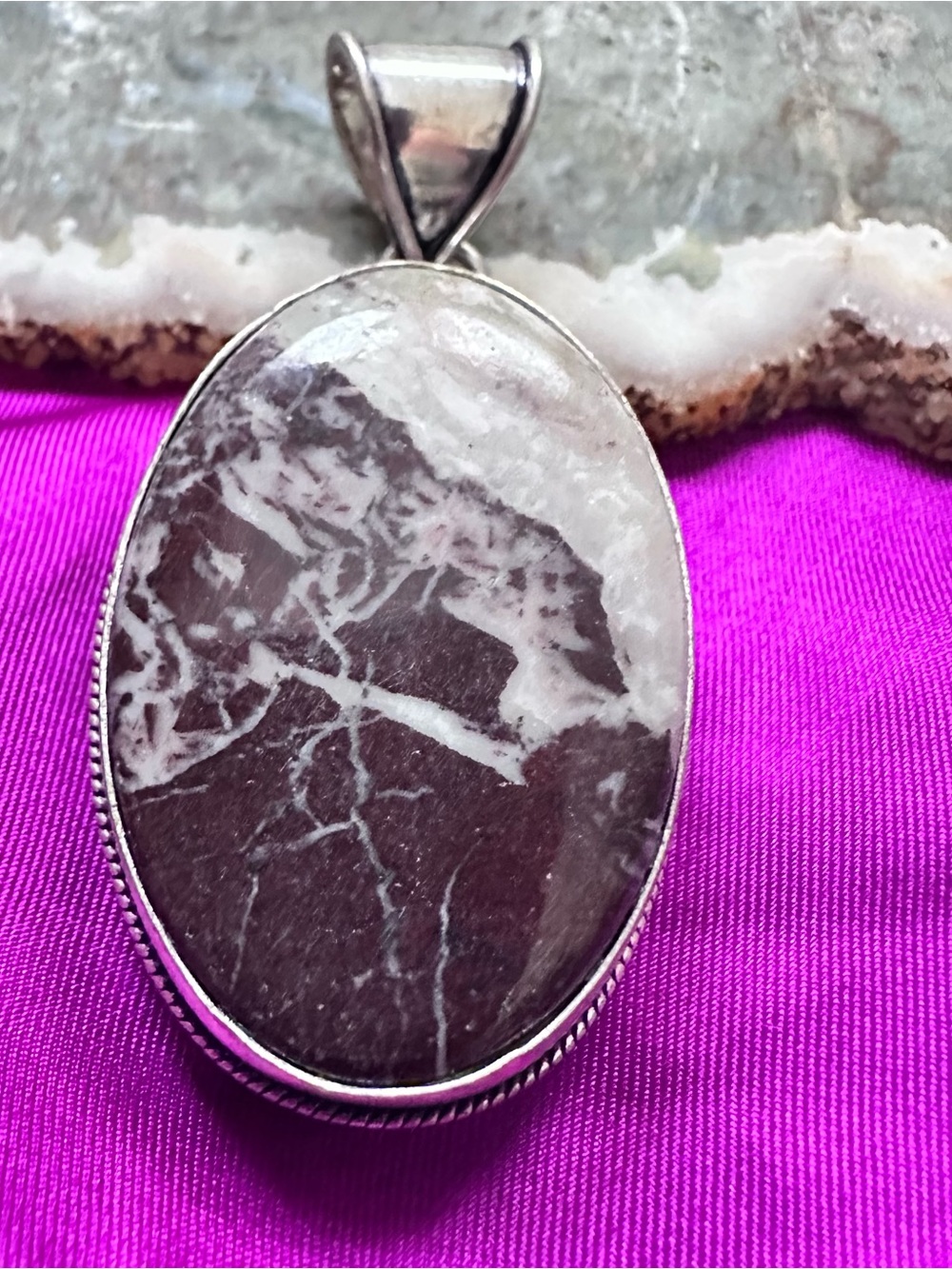 Artisan BRACCIATED JASPER Beown and White Marbled Oval Pendant